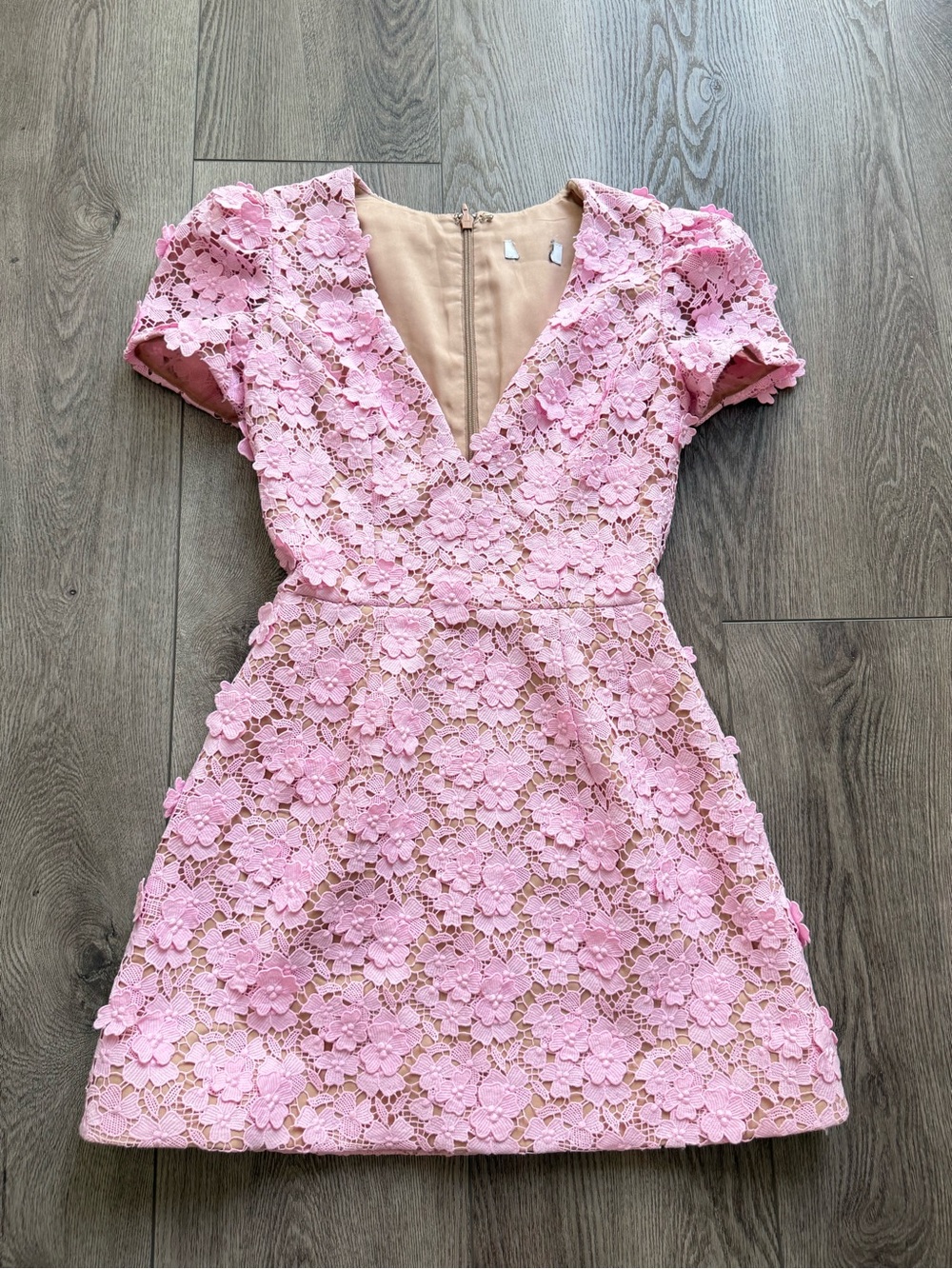 helsi kelly pink 3d floral lace applique v-neck flare mini party dress size XS